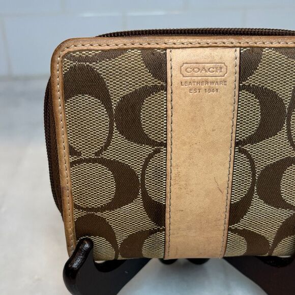 Coach Wallet Y2K Jacquard Signature Logo Canvas Striped Compact Wallet - Picture 2 of 16